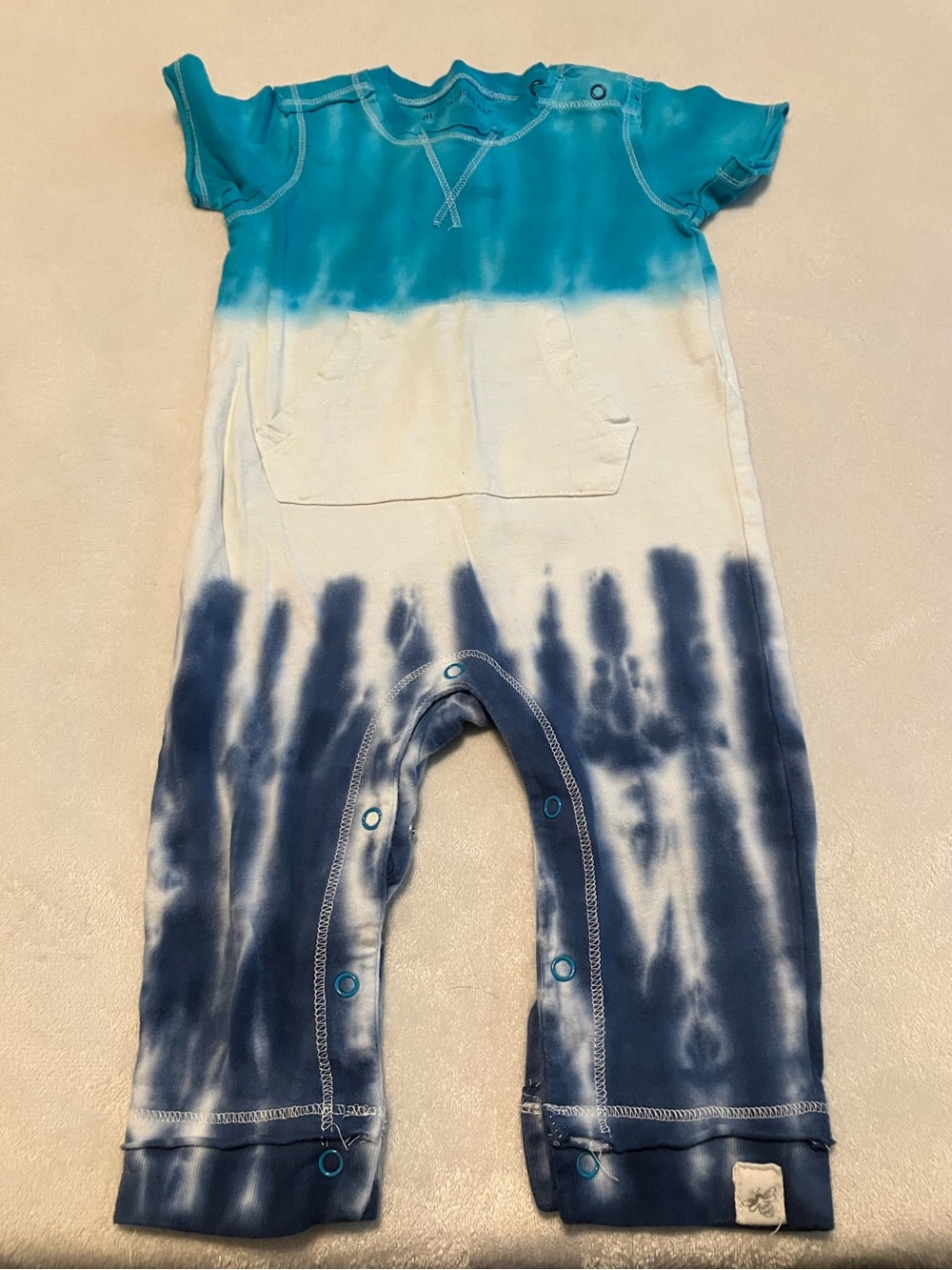 Burt's Bees Baby Teal, White & Navy Tie-Dye Romper